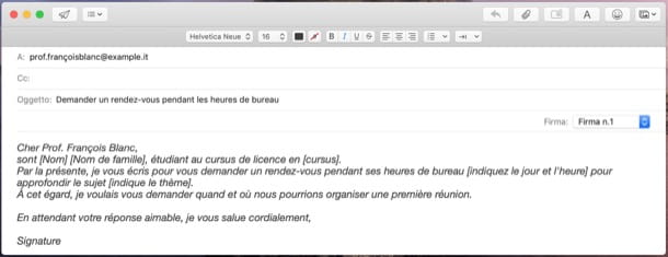 Correo electrónico a un profesor en francés