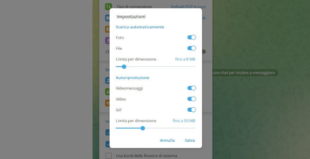 funciones de descarga automática de medios en la aplicación Telegram Desktop