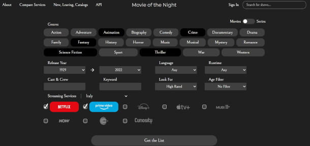 Configuración de los parámetros de selección del sitio de la película de la noche