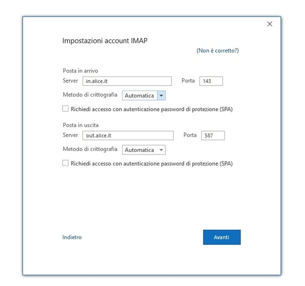 Configuración de Outlook PC Alice Mail