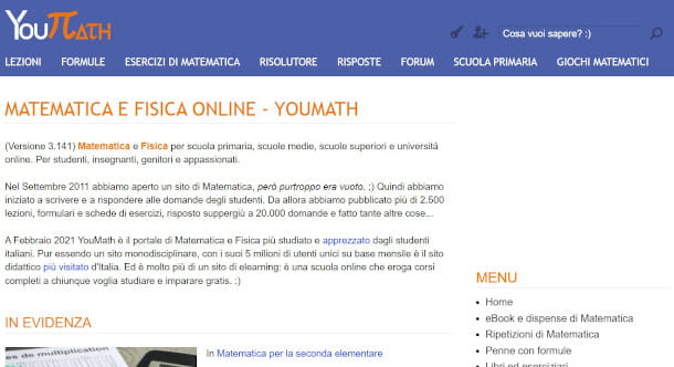 Página de inicio del sitio YouMath