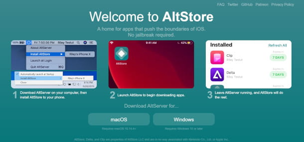 Página de inicio del sitio AltStore