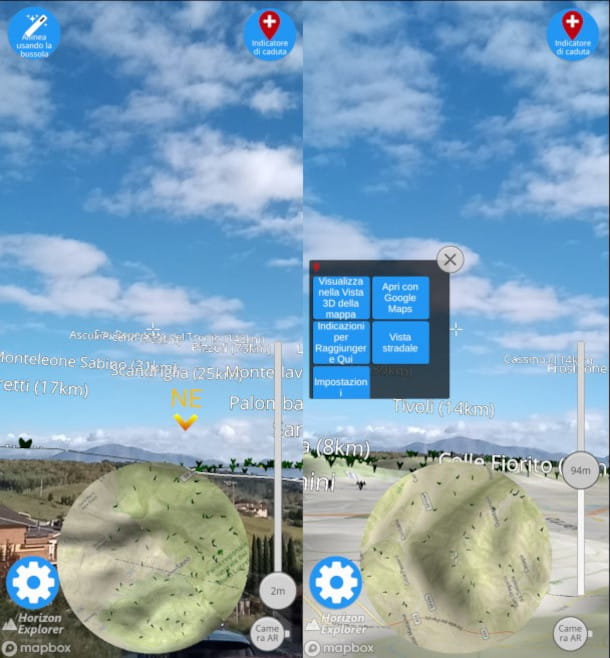 pantallas de reconocimiento de paisajes con la aplicación Horizon Explorer AR
