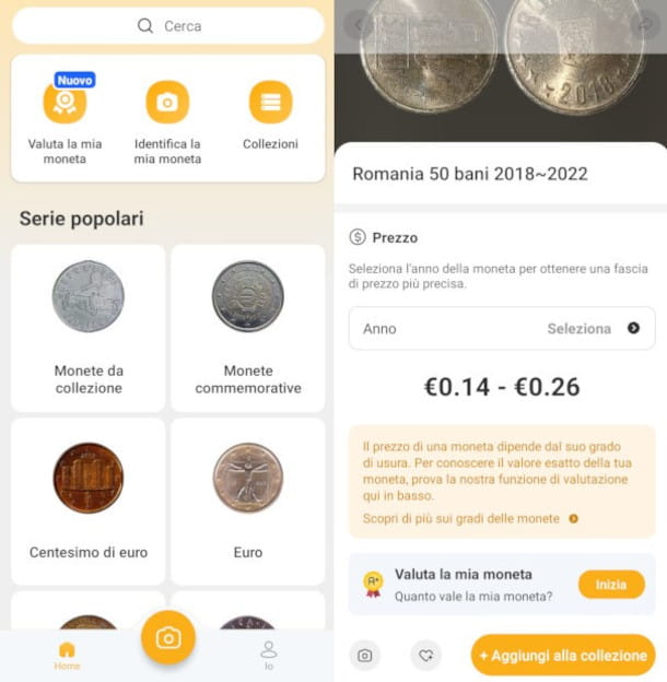 reconocimiento de monedas con la aplicación CoinSnap